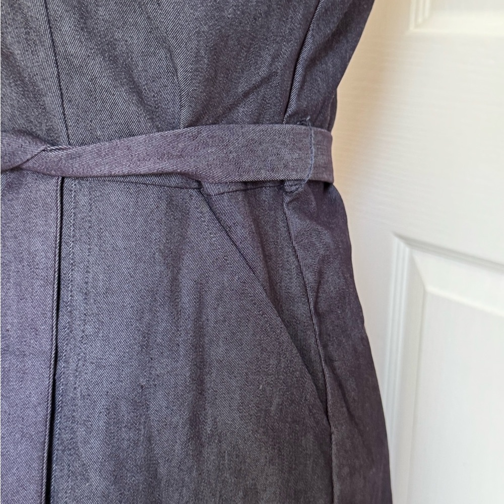 Isaac Mizrahi Collared Midi, Halter Dress in Indigo, Stretch, Lightweight Denim - Picture 6 of 9